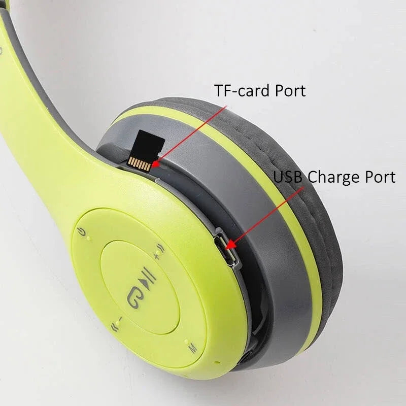 P47 Bluetooth 5.0 Wireless Headphone Foldable HIFI Stereo Bass Earphone Kid Helmet Gift With Mic USB Adaptor For iPhone Game