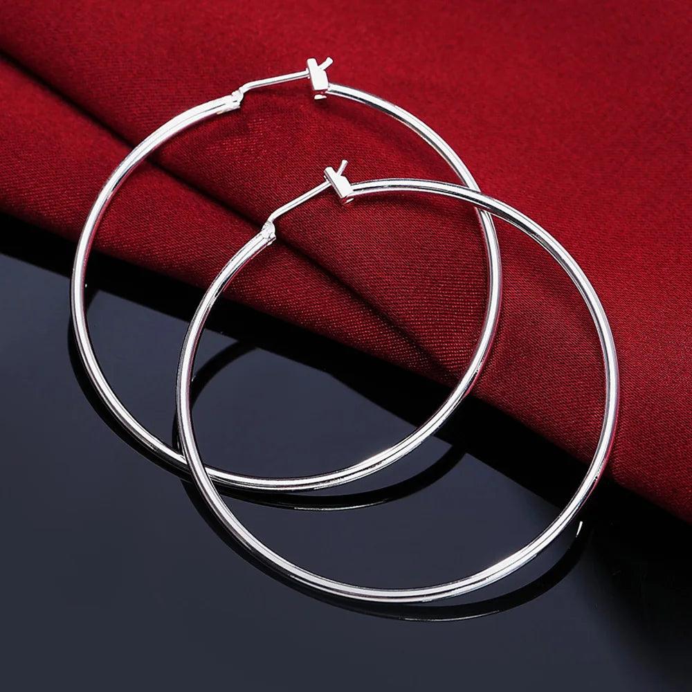 Top Quality 925 Sterling Silver Earrings Simple Round Circle Hoop Earrings For Woman Fashion Wedding Engagement Charm Jewelry