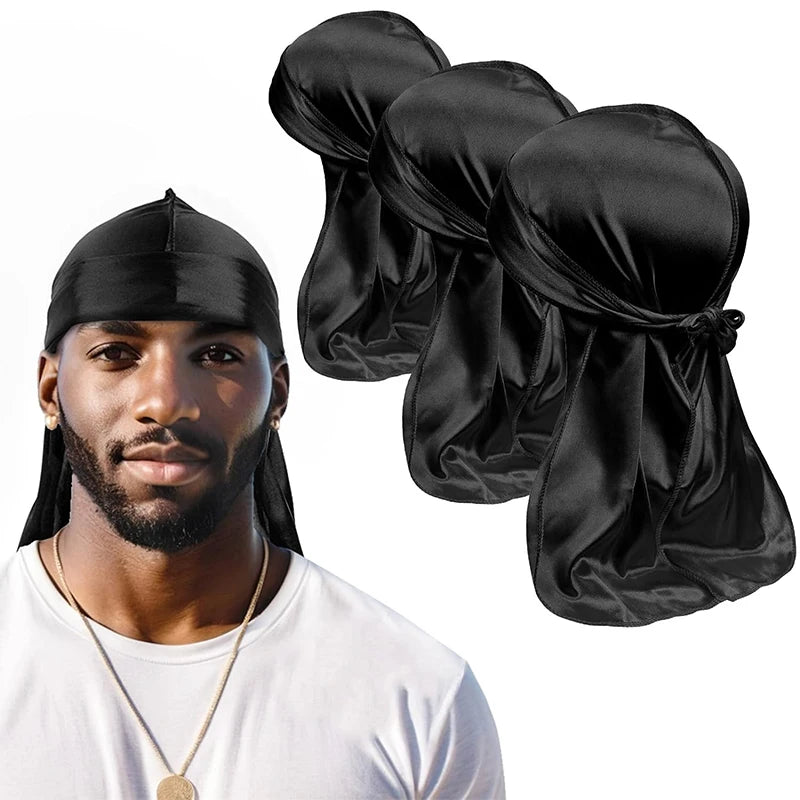 2PCS/LOT Unisex Men Women Satin Breathable Silky Durag Long Tail Doo Rag Pirate Hat Headband Turban Bandana Durag Headwear