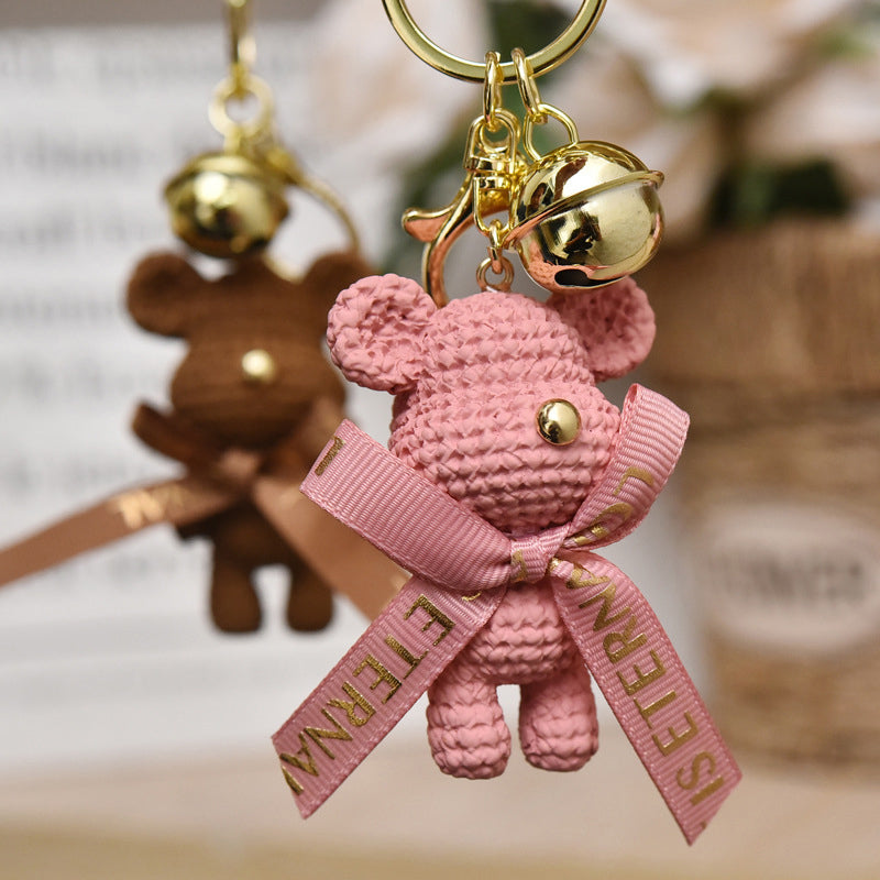 Cute Resin Woolen Little Bear Bow Rabbit Keychain Holiday Car Key Ring For Girls Creative Gift Weaving Fashion Doll Bag Pendant