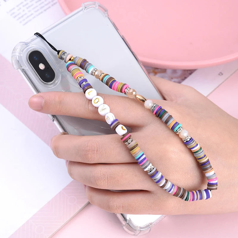 Wholesale Classic Phone Lanyard Charm Acrylic Clay Beaded Phone Chain LOVE Letter Jewelry For Women Anti-Lost Lanyard Jewellery