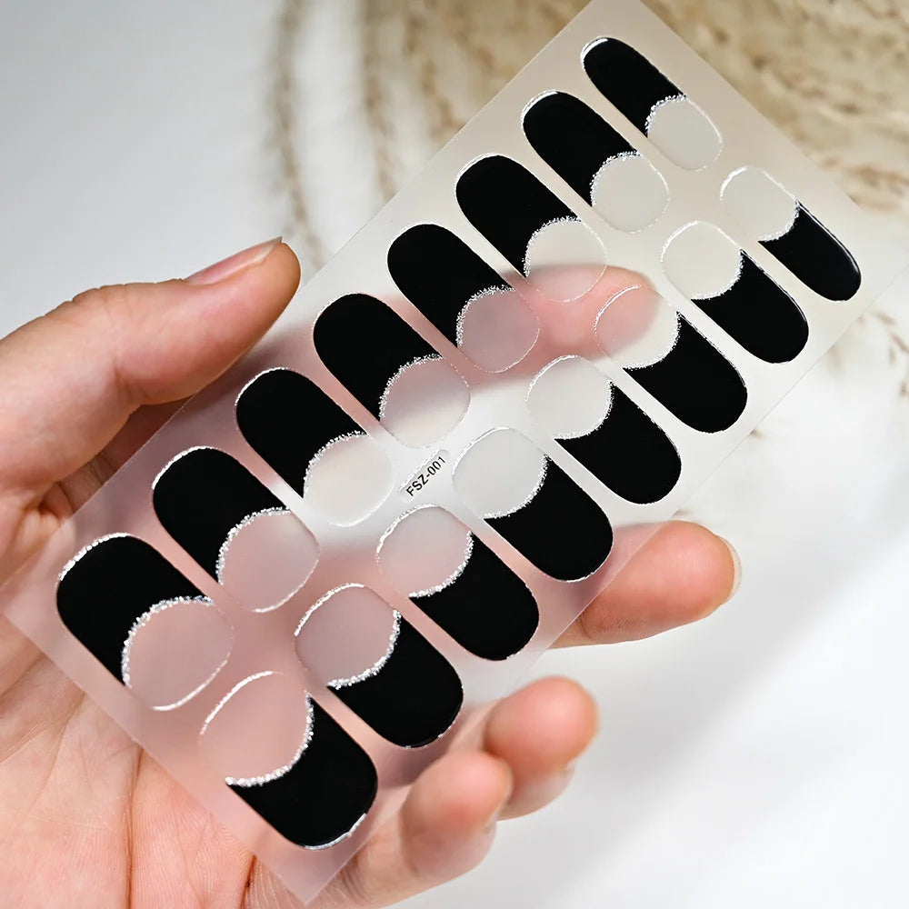 16Tips French UV Semi-Cured Nail Art Stickers 6-colors Full Cover Gel Nail Decal LongLasting For UV Lamp Adhesive Manicure Patch