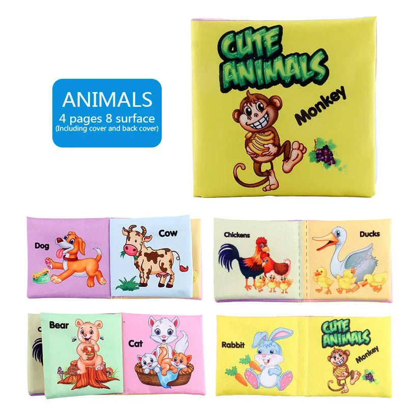 Baby Cloth Books Enlightenment Early Educational Toys Kids Fruits Animal Numbers Food Cognitive Book for Toddlers 12-72 Month