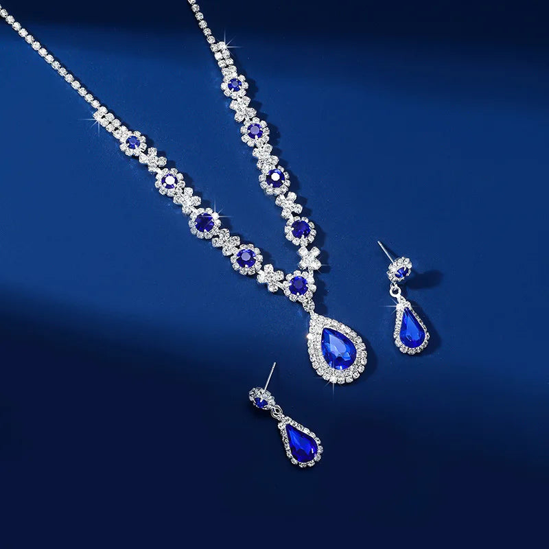 2pcs/set Jewelry Sets Women Elegant Waterdrop Rhinestone Pendant Necklace stud Earrings Wedding Dress Bridal Jewelry Set