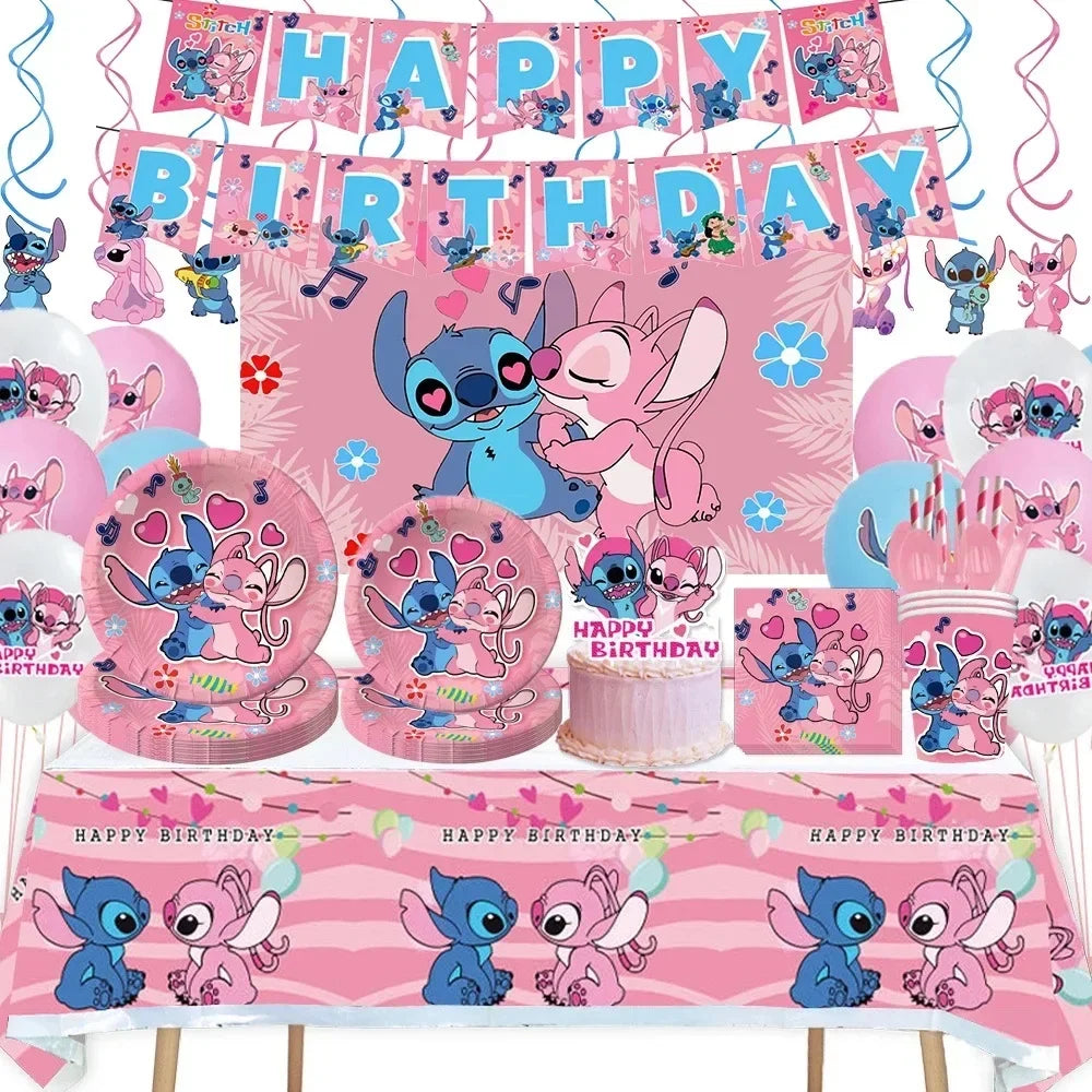 New Lilo & Stitch Birthday Party Decorations Stitch Foil Balloons Disposable Tableware Backdrop Plate Napkin Kids Party Supplies