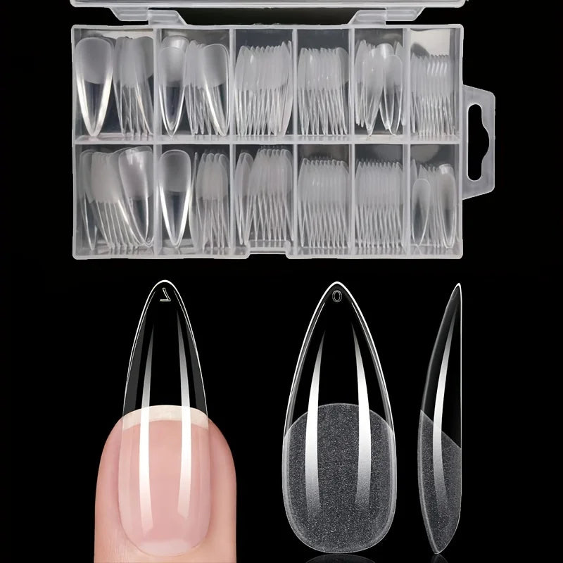 Fake Nails Long Round 120-Piece Set, Pre-Made Semi-Matte Glue Nail Tips, Suitable for Full Coverage of Acrylic Fake Nails, 12 Sizes for Home DIY Salon