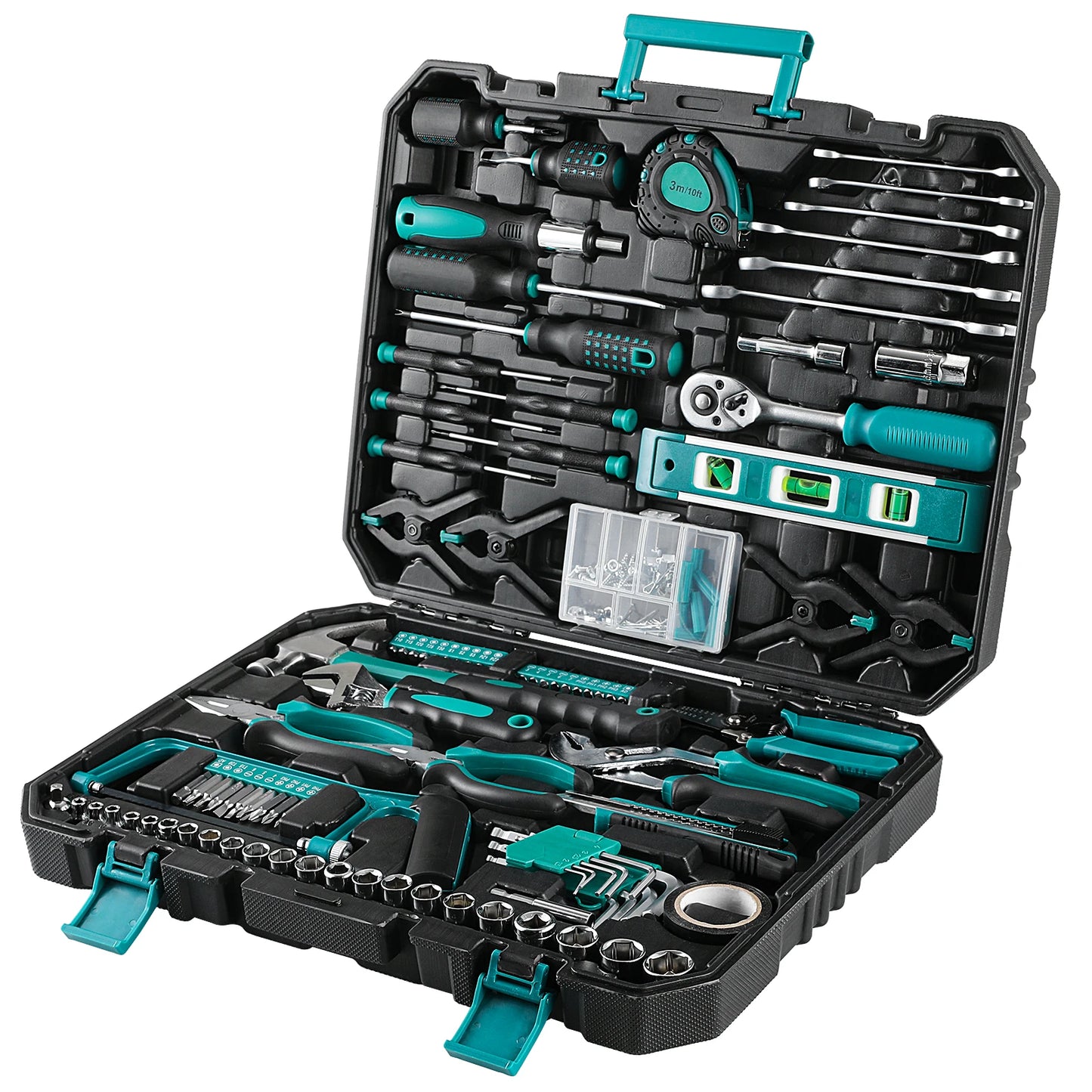 198 Piece Socket Wrench Auto Repair Tool Combination Package Mixed Tool Set Hand Tool Kit with Plastic Toolbox Storage Case