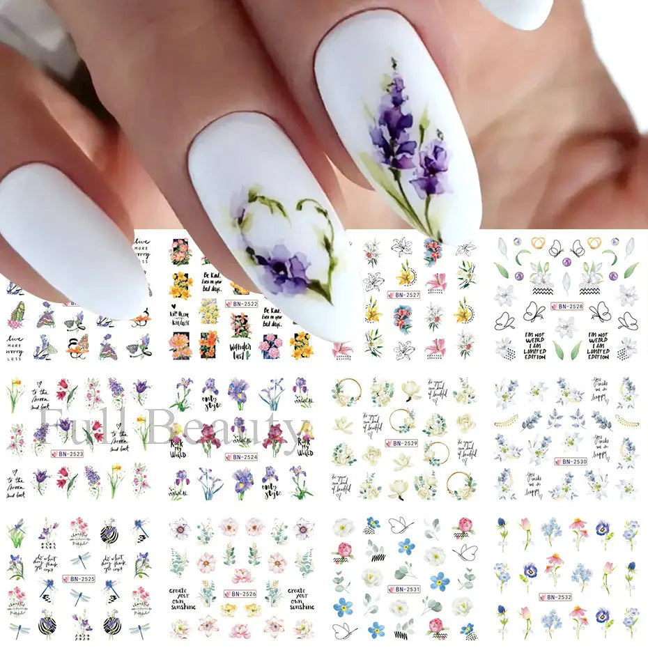 12 Designs Nail Art Sea Shell Water Stickers Colorful Conch Starfish Sliders Summer Ocean Theme Decals Nail Art Decorations