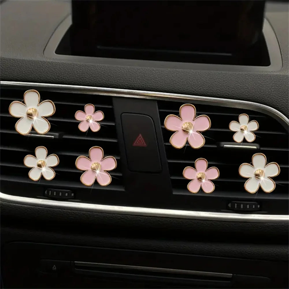 4pcs/set Small Car Air Outlet Perfume Decoration Clip Flower Daisy Design Car Interior Aromatherapy Fresheners Diffuser Access