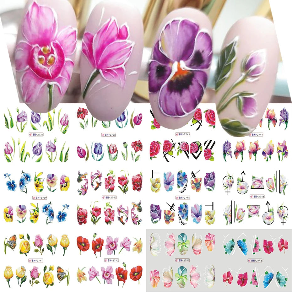 12 Designs Nail Art Sea Shell Water Stickers Colorful Conch Starfish Sliders Summer Ocean Theme Decals Nail Art Decorations