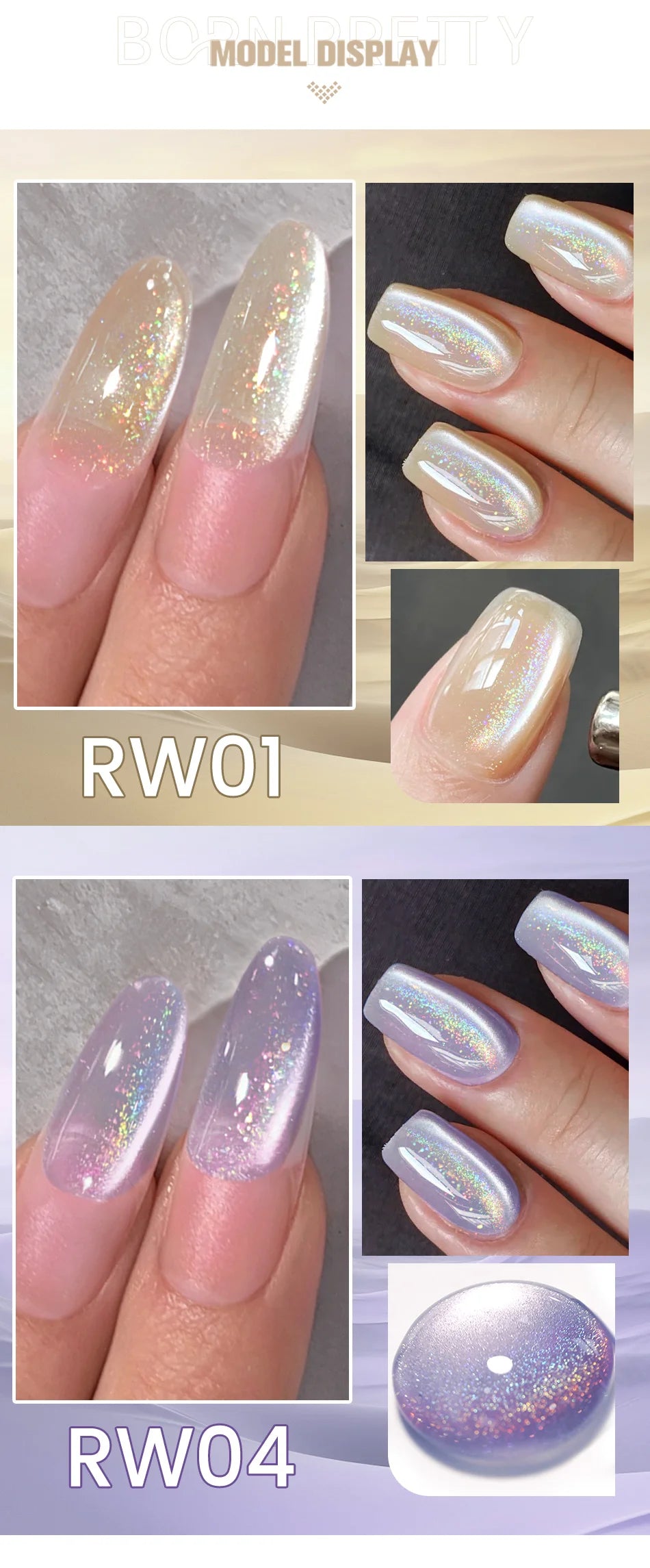 BORN PRETTY 10ml Rainbow Purple Water Light Cat Magnetic Gel Nail Polish Shining Super Sliver-light Holographics Soak Off UV Gel