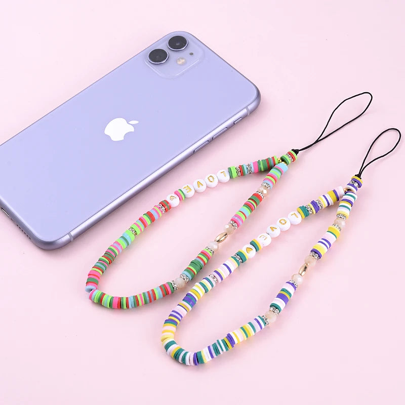 Wholesale Classic Phone Lanyard Charm Acrylic Clay Beaded Phone Chain LOVE Letter Jewelry For Women Anti-Lost Lanyard Jewellery