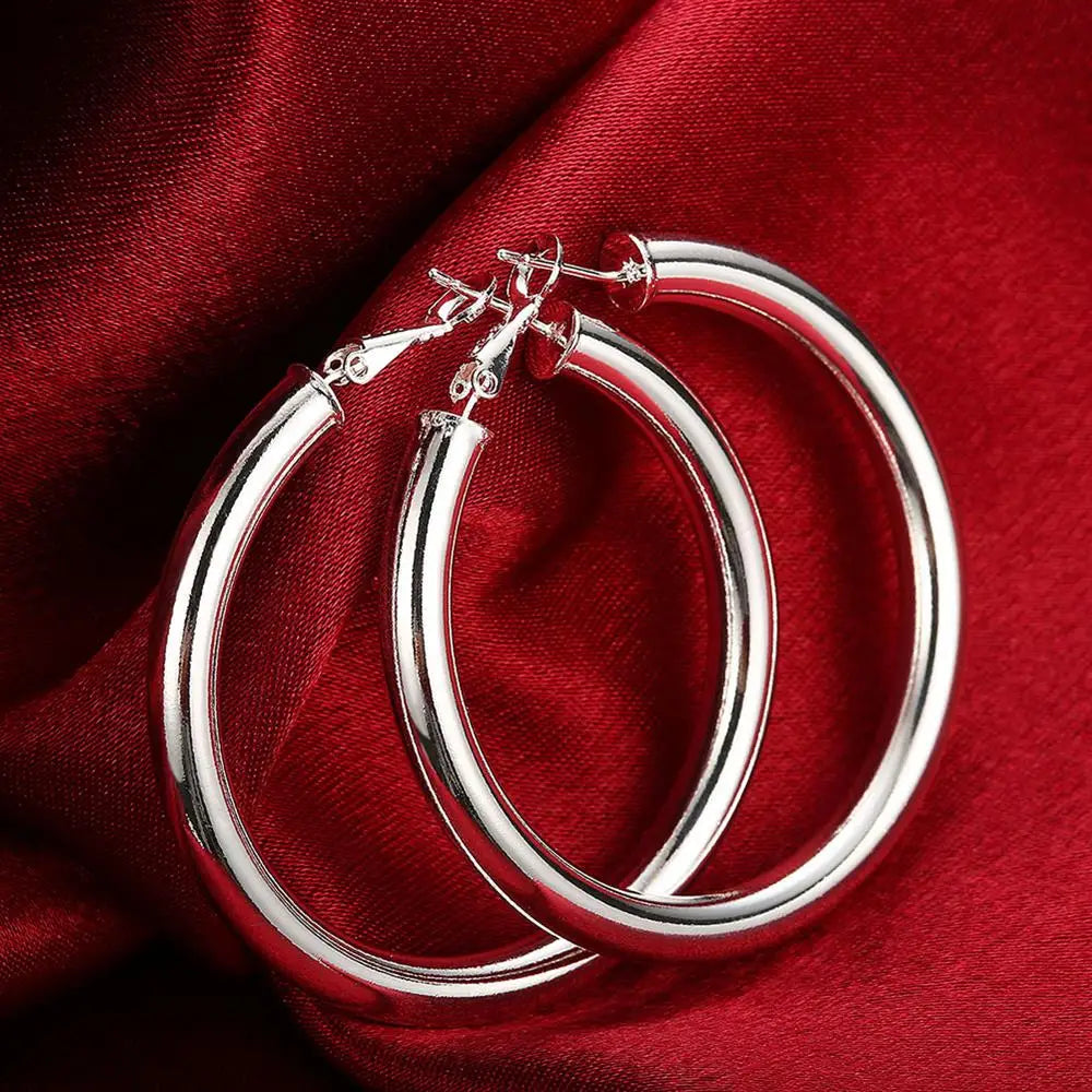 Top Quality 925 Sterling Silver Earrings Simple Round Circle Hoop Earrings For Woman Fashion Wedding Engagement Charm Jewelry