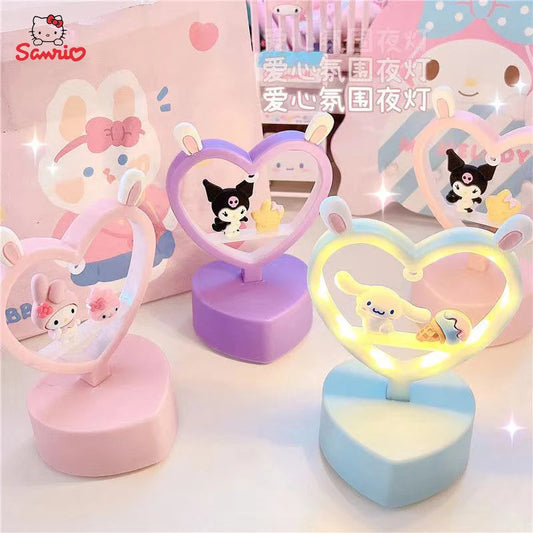 Sanrio Night Light Hello Kitty Cinnamoroll Melody Kuromi Cartoon Kids Glow Table Lamp Creative Heart Shaped Night light Gifts