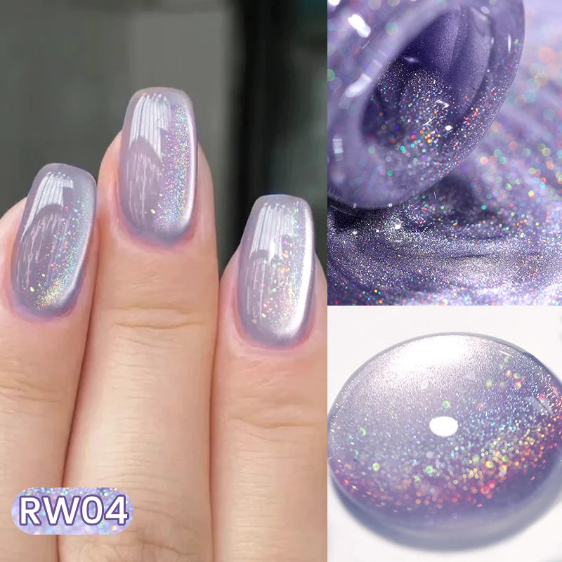 BORN PRETTY 10ml Rainbow Purple Water Light Cat Magnetic Gel Nail Polish Shining Super Sliver-light Holographics Soak Off UV Gel