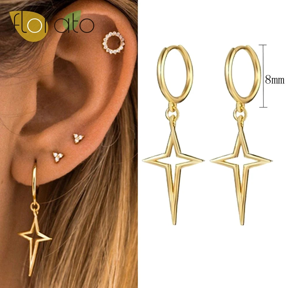 YUXINTOME 925 Sterling Silver Ear Needle Rivet Cone Buckle Piercing Huggie Hoop Earrings for Women Jewelry Accessories Earrings