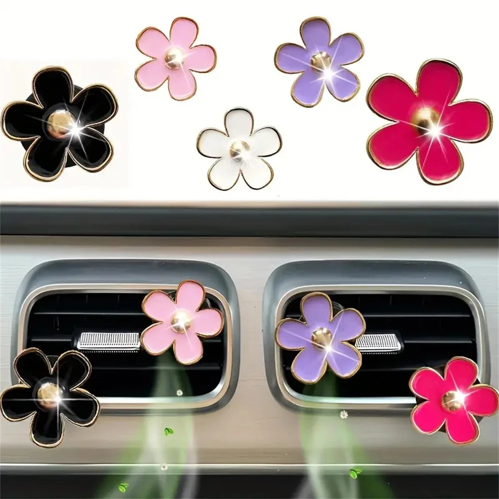 4pcs/set Small Car Air Outlet Perfume Decoration Clip Flower Daisy Design Car Interior Aromatherapy Fresheners Diffuser Access