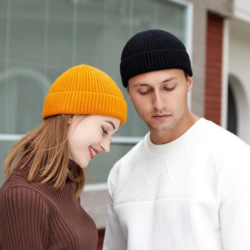 Knitted Hat for Men & Women Caps Wool Fashion Simple Warm Skullies Beanies Solid Autumn Winter Beanie Cap Trendy Style