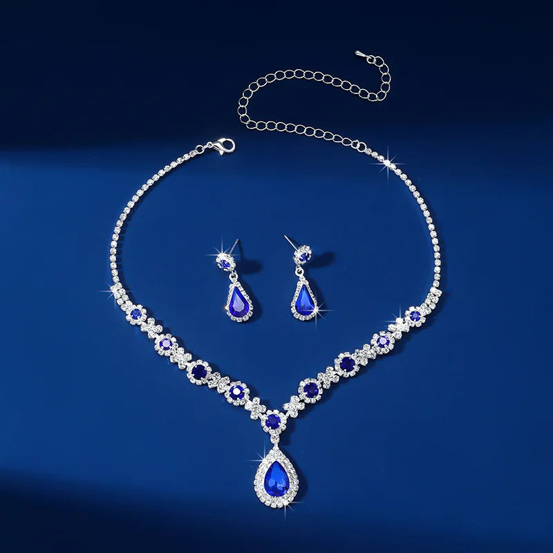 2pcs/set Jewelry Sets Women Elegant Waterdrop Rhinestone Pendant Necklace stud Earrings Wedding Dress Bridal Jewelry Set