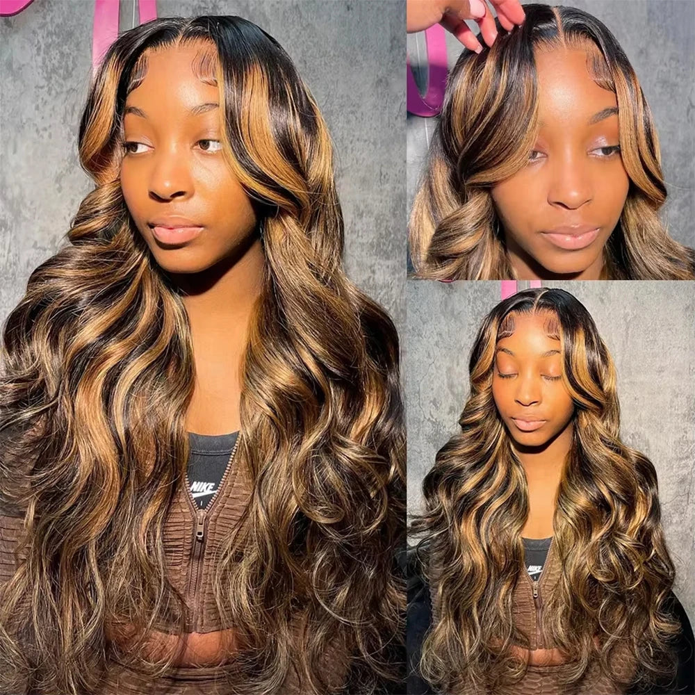 250% Body Wave Glueless Wig Highlight Ombre 7x5 Lace Frontal Wig Brazilian 4/27 Color Ready To Go 13x4 Human Hair Wigs For Women