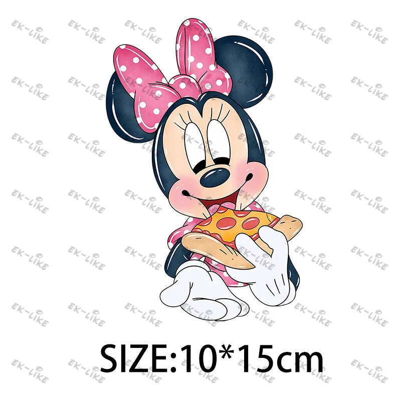 Bowknot Minnie Food Cake Pizza  Iron On Transfer Patches for Clothing DIY T-shirt Applique Decor Stickers on Fabric