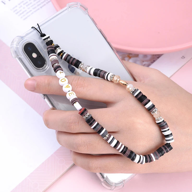 Wholesale Classic Phone Lanyard Charm Acrylic Clay Beaded Phone Chain LOVE Letter Jewelry For Women Anti-Lost Lanyard Jewellery