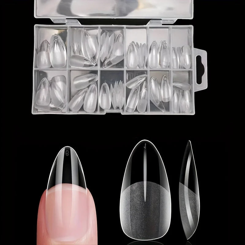 Fake Nails Long Round 120-Piece Set, Pre-Made Semi-Matte Glue Nail Tips, Suitable for Full Coverage of Acrylic Fake Nails, 12 Sizes for Home DIY Salon