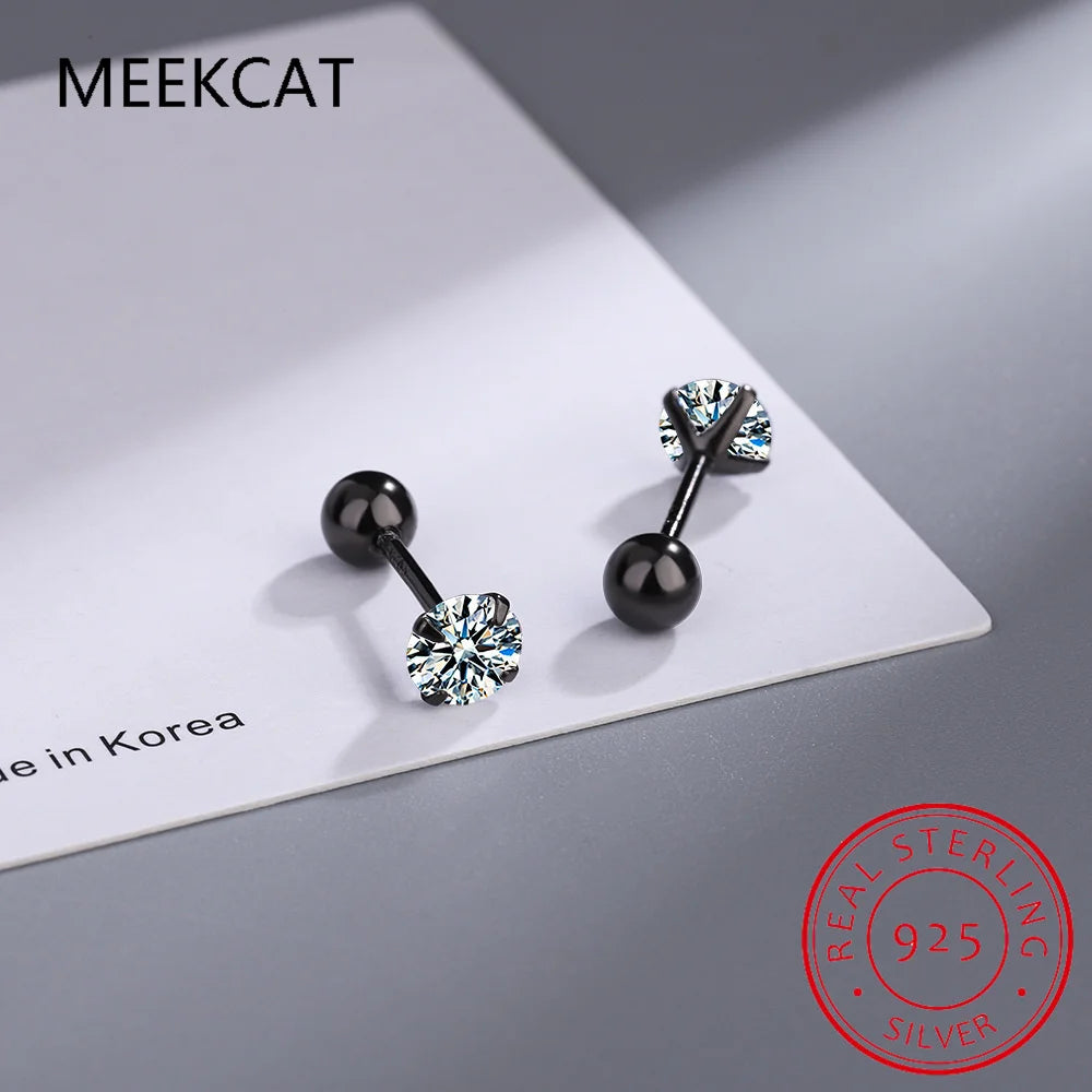 Moissanite Stud Earrings 0.4-4 ct D Color 925 Sterling Silver White Gold Plated Ear Studs for Women Men Screw Back Stud Earrings