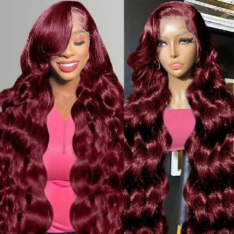 180 Density Burgundy 13x6 HD Lace Frontal Wig 99j Body Wave 13x4 Lace Front Human Hair Brazilian Human Hair 30 34 Inch