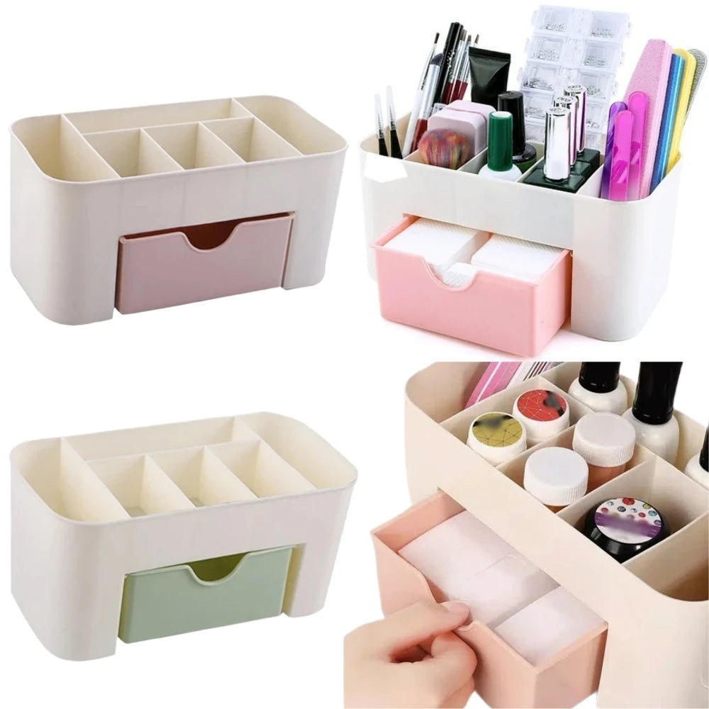 Nail Art Organizer Desktop Drawer Cosmetic Storage Box Makeup Brush Organizer Box Jewelry Lipstick Mask Compartment