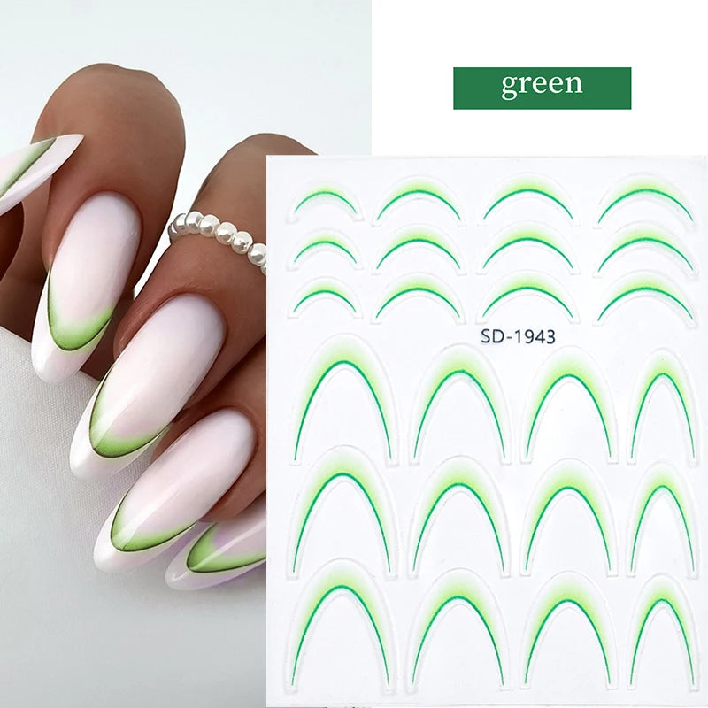 White Black French Line Nail Stickers Stripe 3D Gradient Lines Sliders DIY Stickers for Nails Nail Accessories Manicure Decor