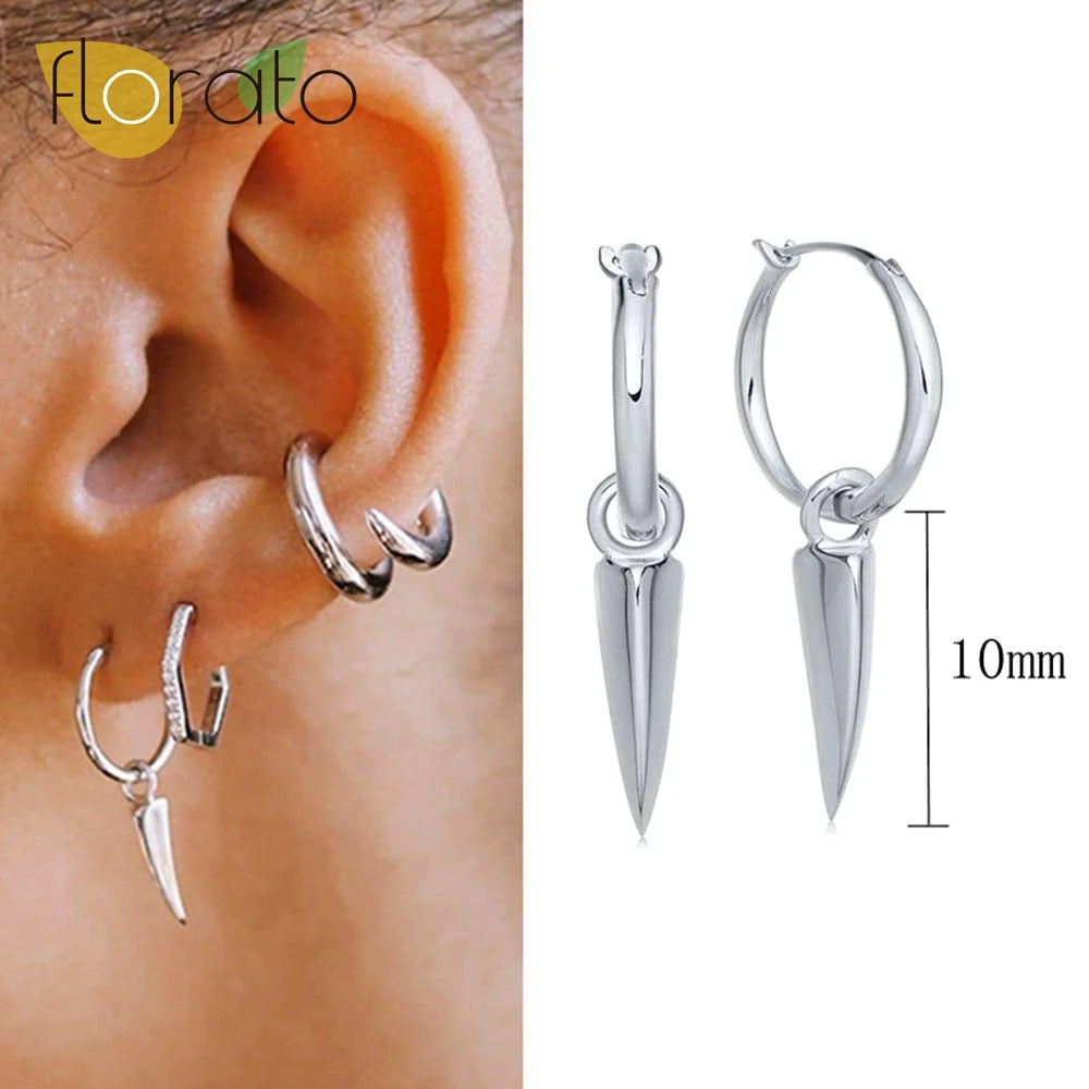 YUXINTOME 925 Sterling Silver Ear Needle Rivet Cone Buckle Piercing Huggie Hoop Earrings for Women Jewelry Accessories Earrings