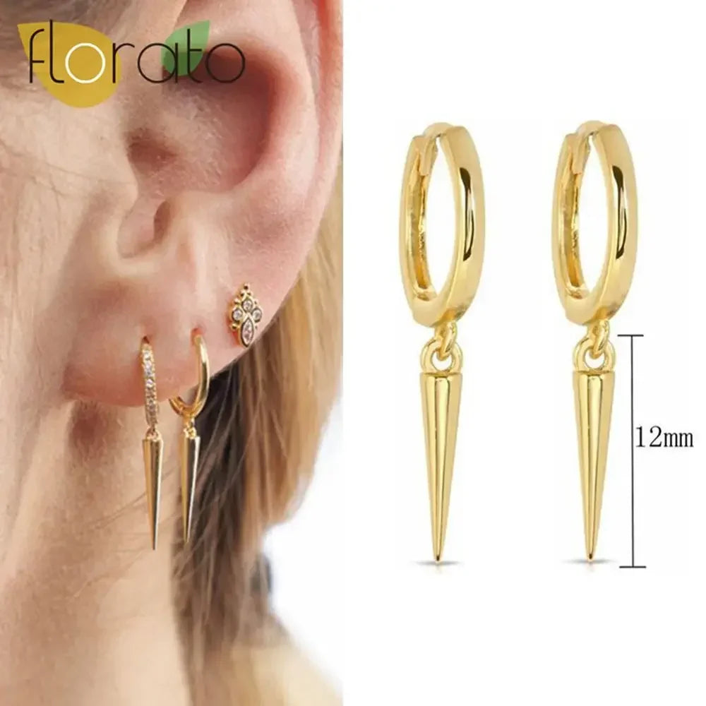 YUXINTOME 925 Sterling Silver Ear Needle Rivet Cone Buckle Piercing Huggie Hoop Earrings for Women Jewelry Accessories Earrings