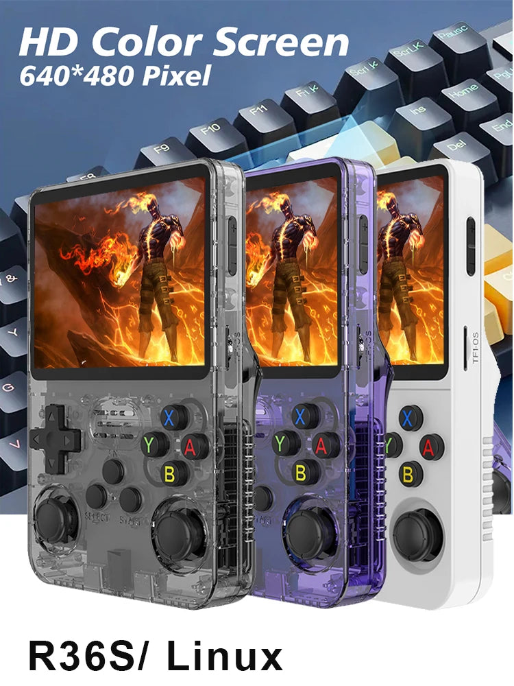 BOYHOM 128GB R36S Retro Handheld Game Console Linux System 3.5 Inch IPS Screen Portable Pocket Video Game Player 64GB Kids Gift