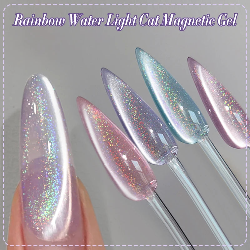 BORN PRETTY 10ml Rainbow Purple Water Light Cat Magnetic Gel Nail Polish Shining Super Sliver-light Holographics Soak Off UV Gel