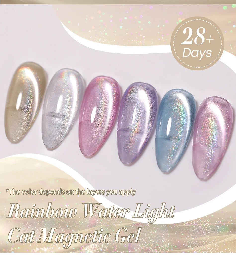 BORN PRETTY 10ml Rainbow Purple Water Light Cat Magnetic Gel Nail Polish Shining Super Sliver-light Holographics Soak Off UV Gel