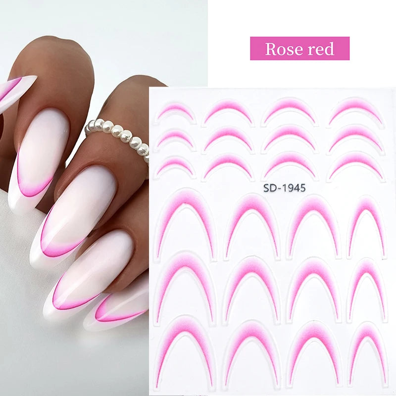 White Black French Line Nail Stickers Stripe 3D Gradient Lines Sliders DIY Stickers for Nails Nail Accessories Manicure Decor