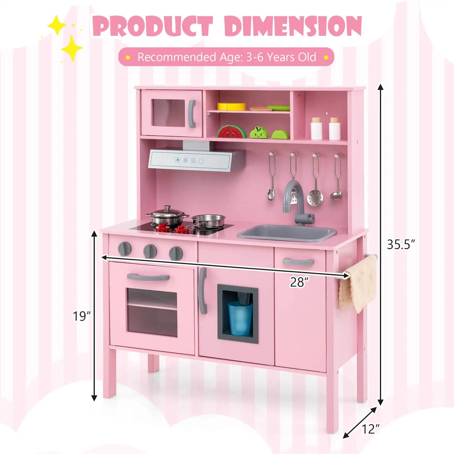 Kids Kitchen Playset Wooden Pretend Play Chef Toy w/ Microwave & Accessories