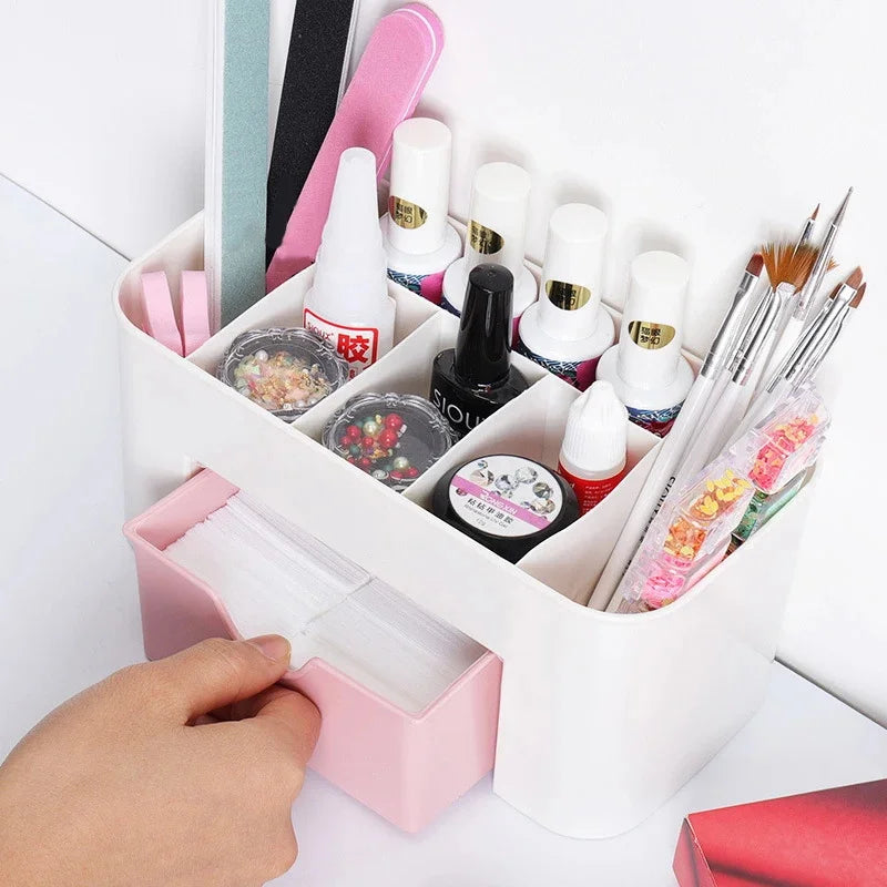 Nail Art Organizer Desktop Drawer Cosmetic Storage Box Makeup Brush Organizer Box Jewelry Lipstick Mask Compartment