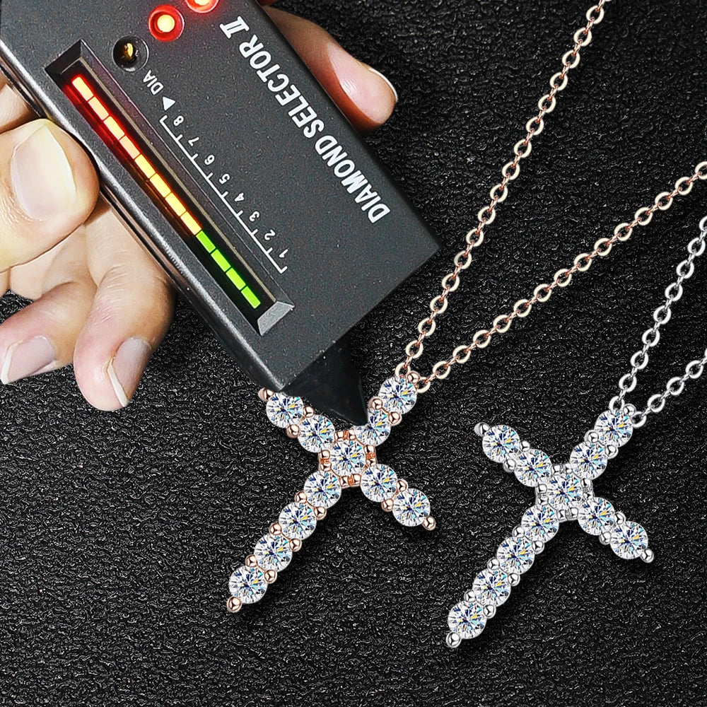 3mm 4mm 5mm Moissanite Cross Necklace GRA Certified S925 Silver Jesus Pendant Neck Chain for Women Engagement Bridal Fine Jewely