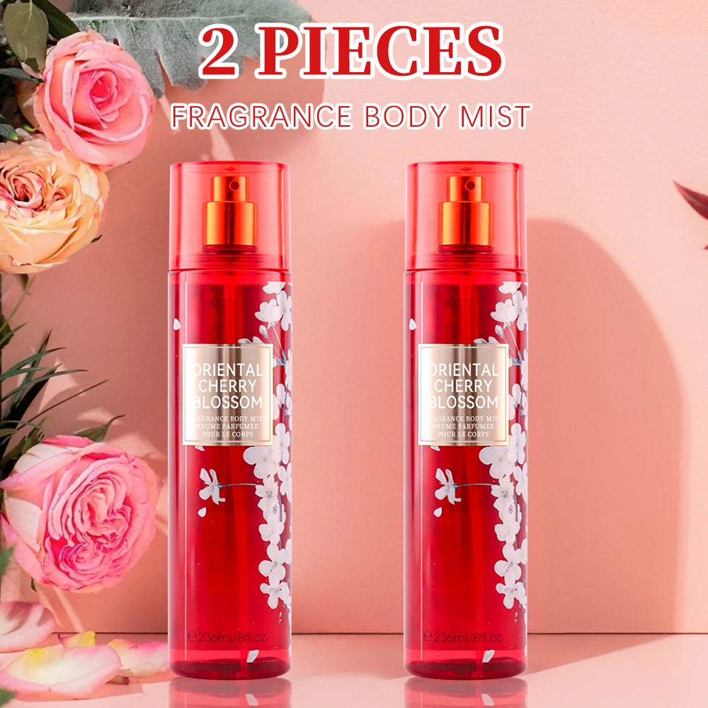 Women's Body Spray 2pcs 8 Fl Oz Body Mist - Hair & Body Fine Fragrance Mist for Women ORIENTAL CHERRY BLOSSOM with Pear Litchi