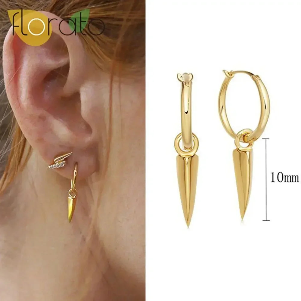 YUXINTOME 925 Sterling Silver Ear Needle Rivet Cone Buckle Piercing Huggie Hoop Earrings for Women Jewelry Accessories Earrings