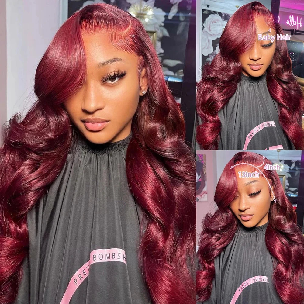 180 Density Burgundy 13x6 HD Lace Frontal Wig 99j Body Wave 13x4 Lace Front Human Hair Brazilian Human Hair 30 34 Inch