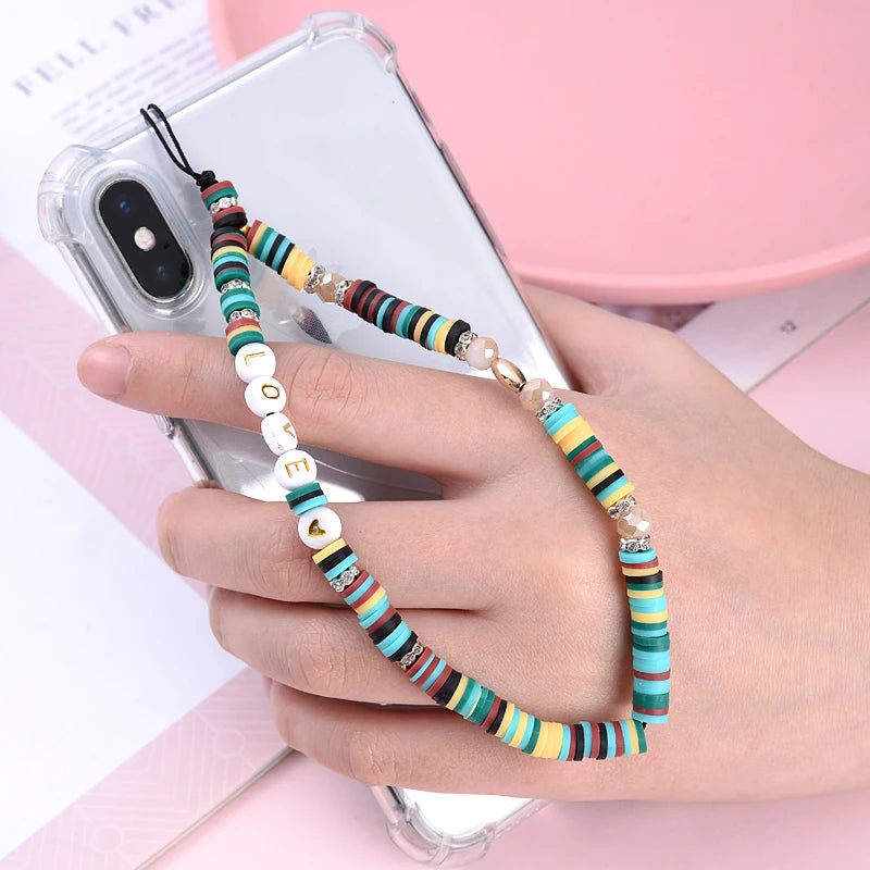 Wholesale Classic Phone Lanyard Charm Acrylic Clay Beaded Phone Chain LOVE Letter Jewelry For Women Anti-Lost Lanyard Jewellery