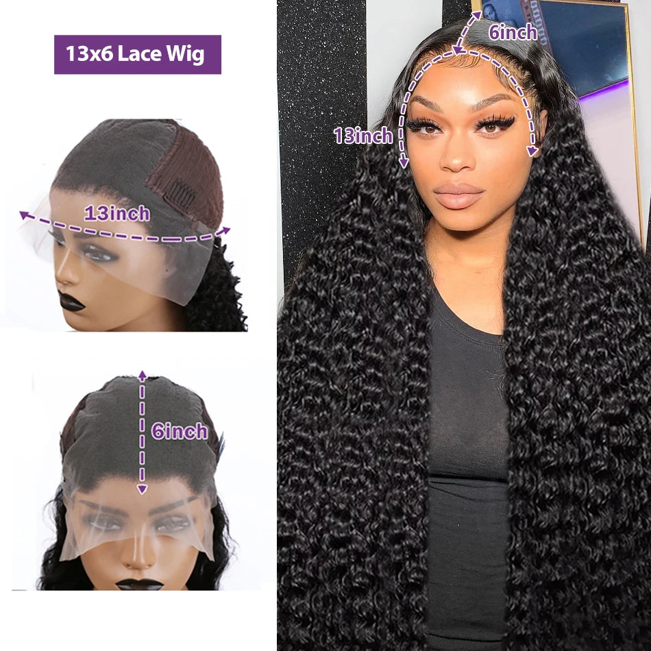 250 Density 13x6 13x7 HD Transparent Lace Frontal Wig 30 40 Inch Deep Wave 6x6 Closure Glueless Wig Human Hair 13x4 Curly Wigs