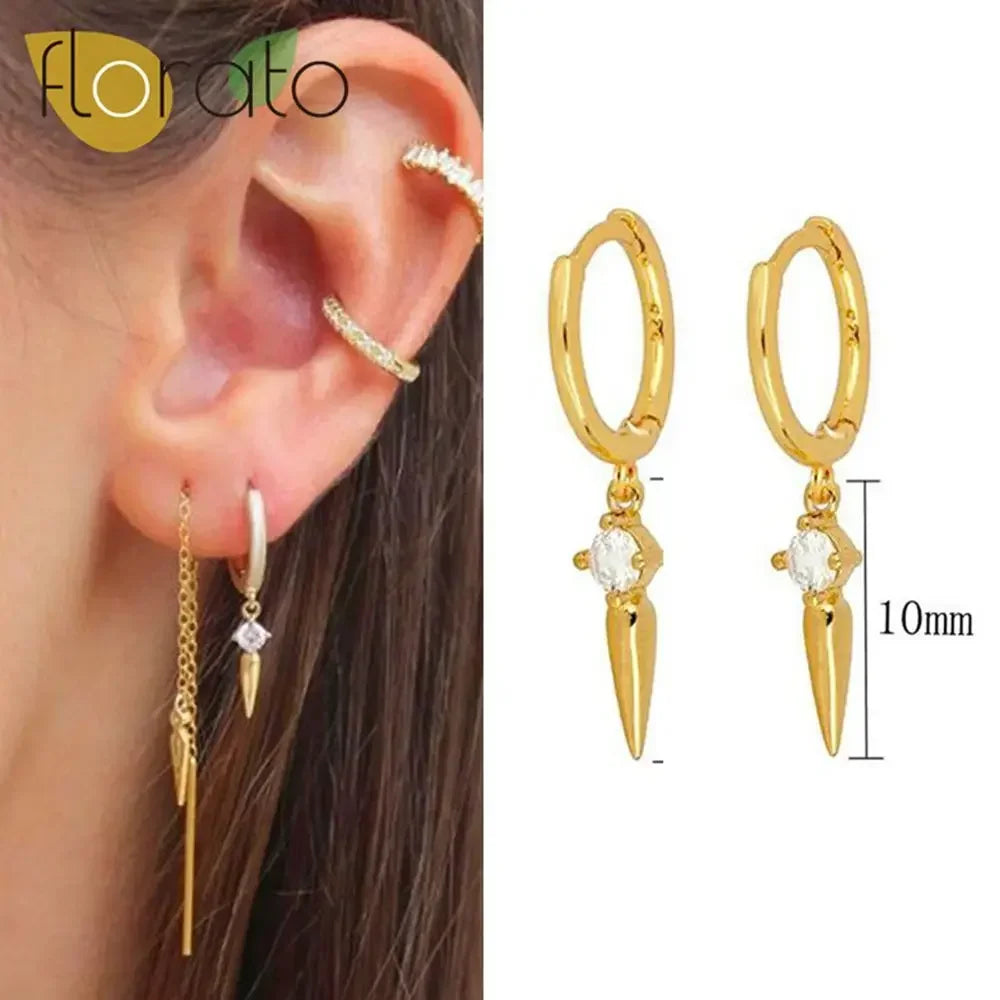 YUXINTOME 925 Sterling Silver Ear Needle Rivet Cone Buckle Piercing Huggie Hoop Earrings for Women Jewelry Accessories Earrings