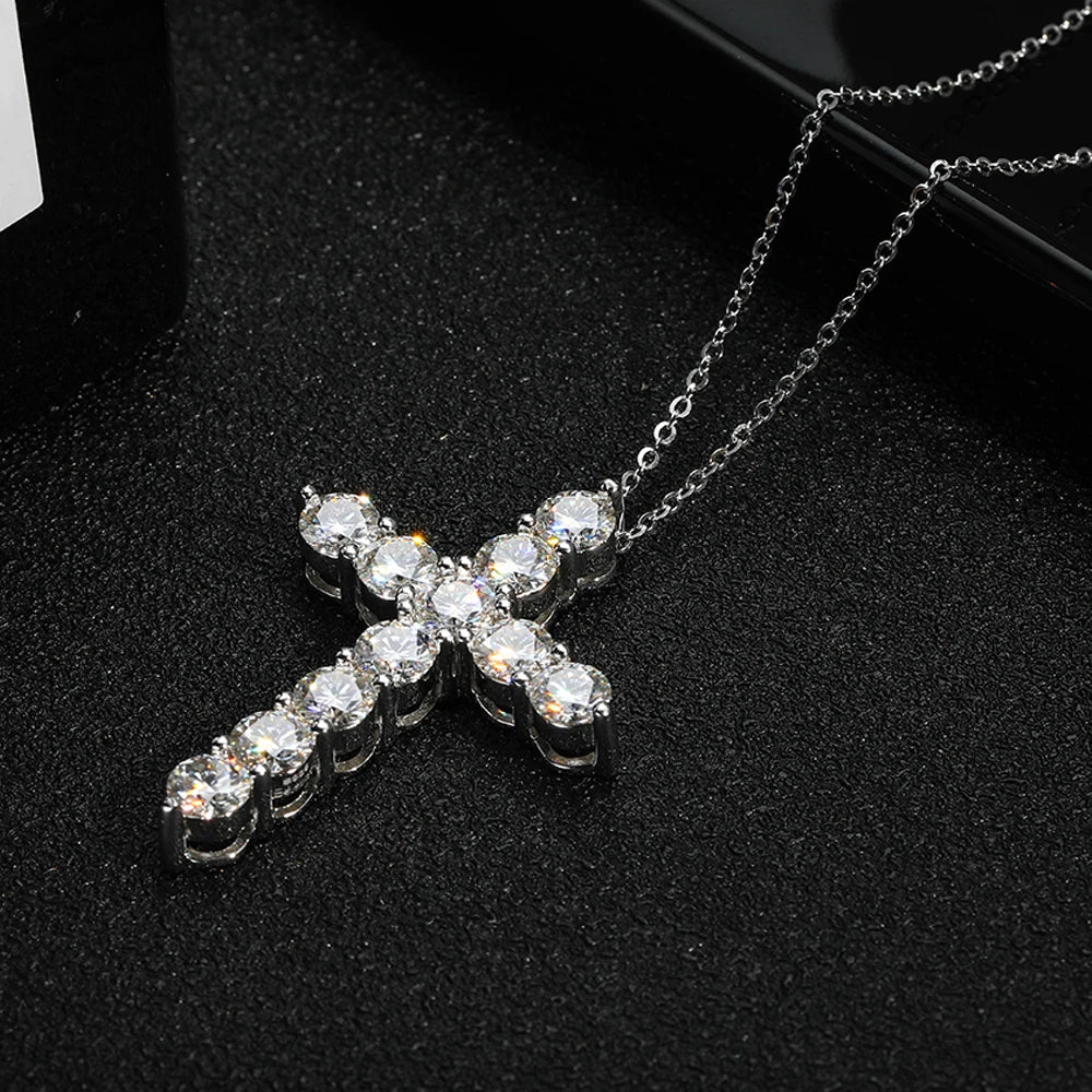 3mm 4mm 5mm Moissanite Cross Necklace GRA Certified S925 Silver Jesus Pendant Neck Chain for Women Engagement Bridal Fine Jewely