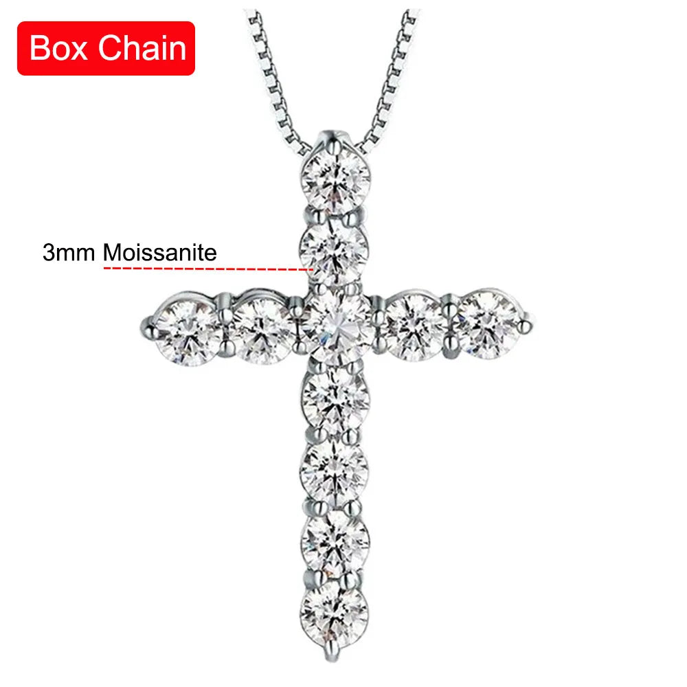 3mm 4mm 5mm Moissanite Cross Necklace GRA Certified S925 Silver Jesus Pendant Neck Chain for Women Engagement Bridal Fine Jewely