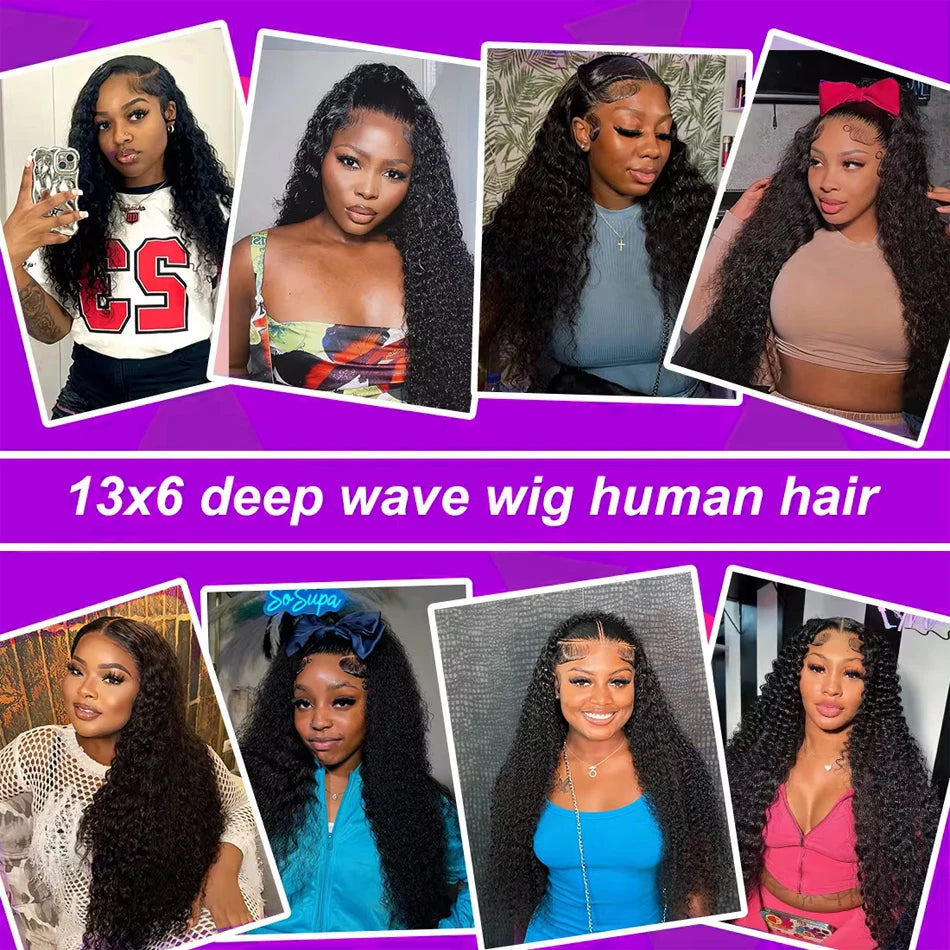 250 Density 13x6 13x7 HD Transparent Lace Frontal Wig 30 40 Inch Deep Wave 6x6 Closure Glueless Wig Human Hair 13x4 Curly Wigs