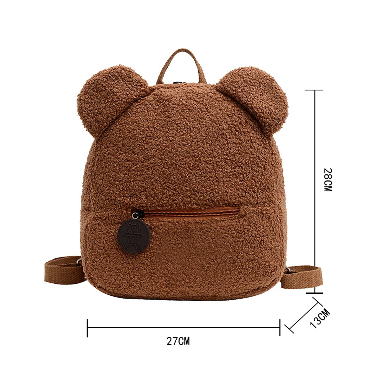 1Pcs Cute Bear Ear Fleece Small Backpack Kids Girls Casual Warm Lambswool Daypack Bag Schoolbag Rucksack for Travel Shopping-LJX